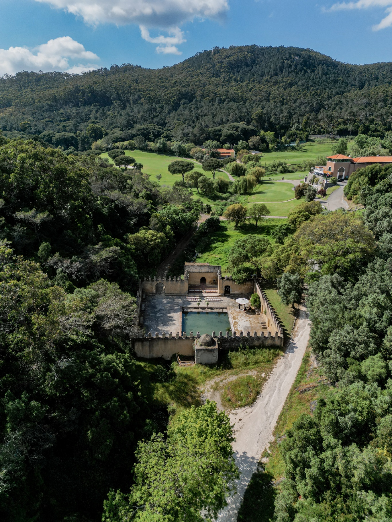 Aerial view of luxury wedding venue in Portugal