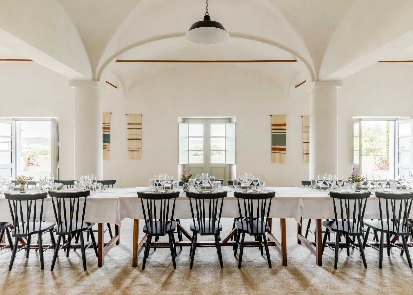 The Old Olive Mill seated dinner room at São Lourenço do Barrocal, Alentejo