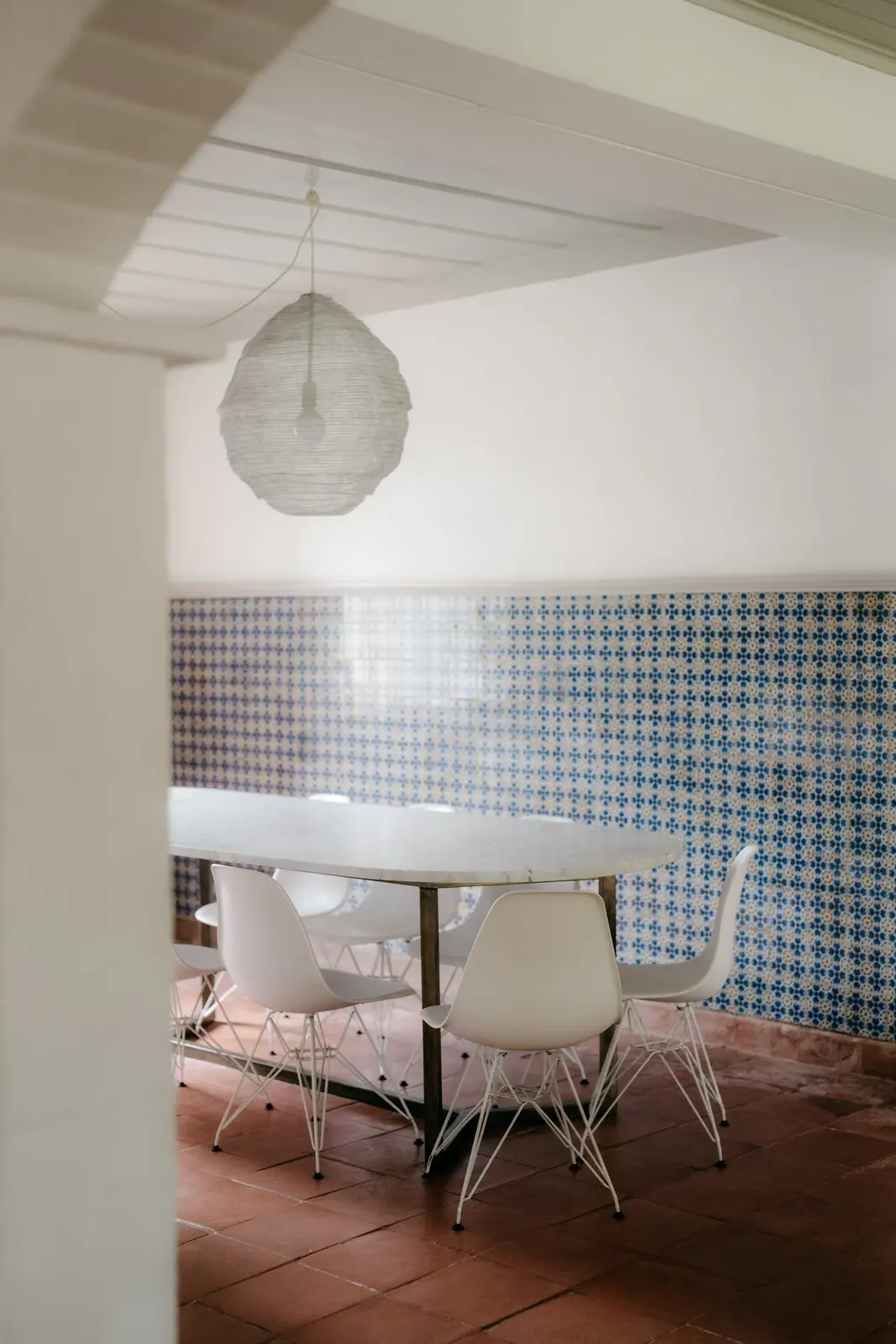 The dining room, set for a wedding dinner at Casa Sacoto near Lisbon