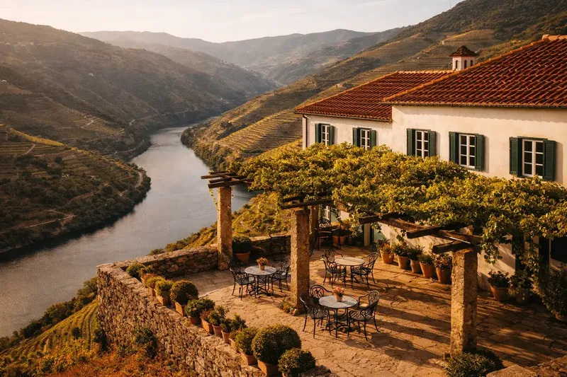 A vineyard quinta terrace above the Douro river
