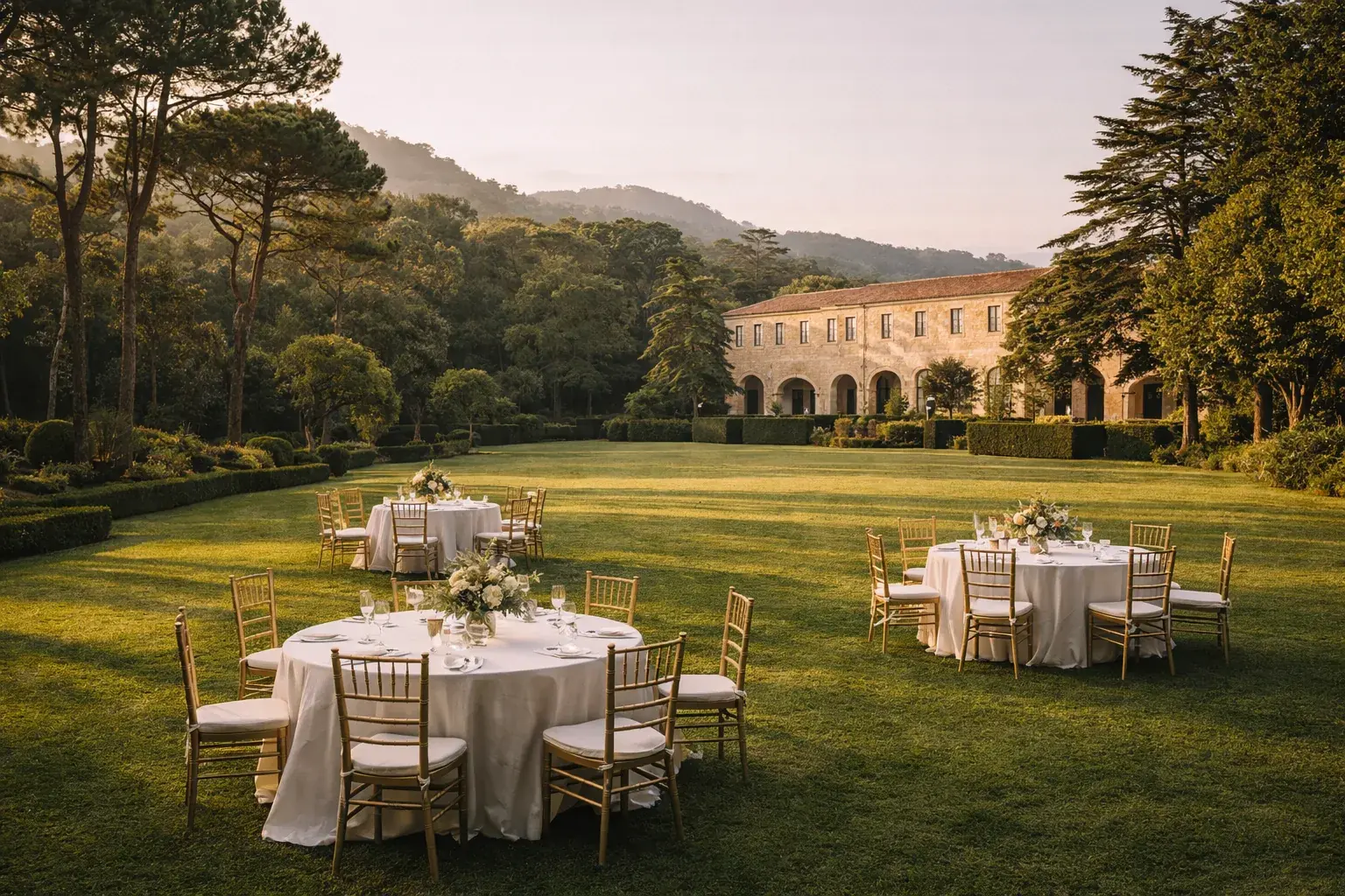 Garden reception laid out for a Lisbon wedding weekend