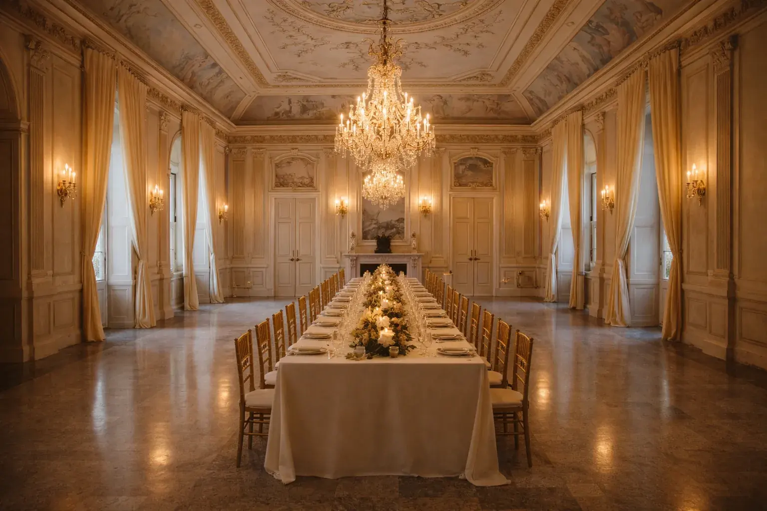 Mesa de jantar formal no palácio