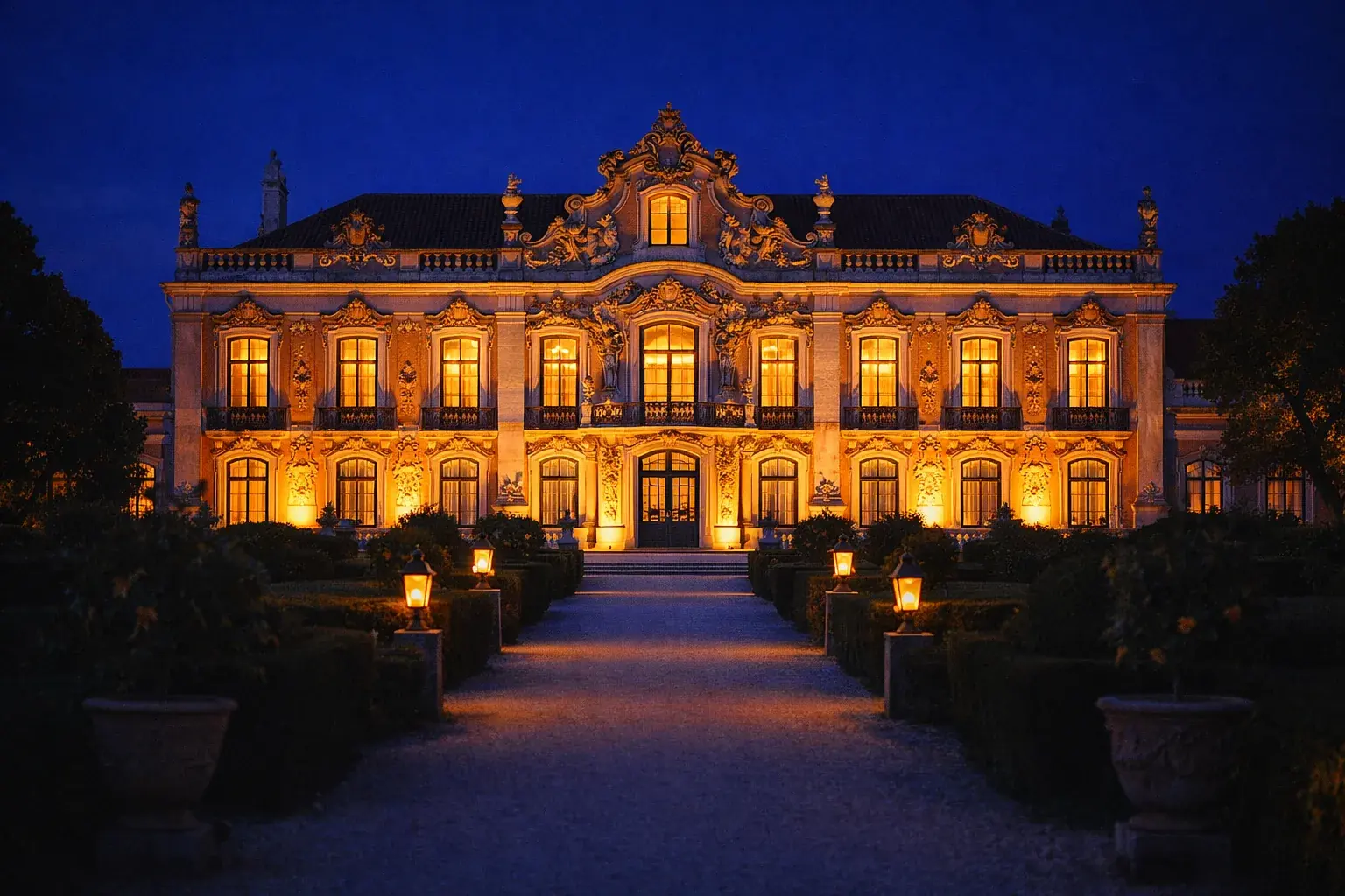 Exterior do palácio de Queluz e jardins de parterre