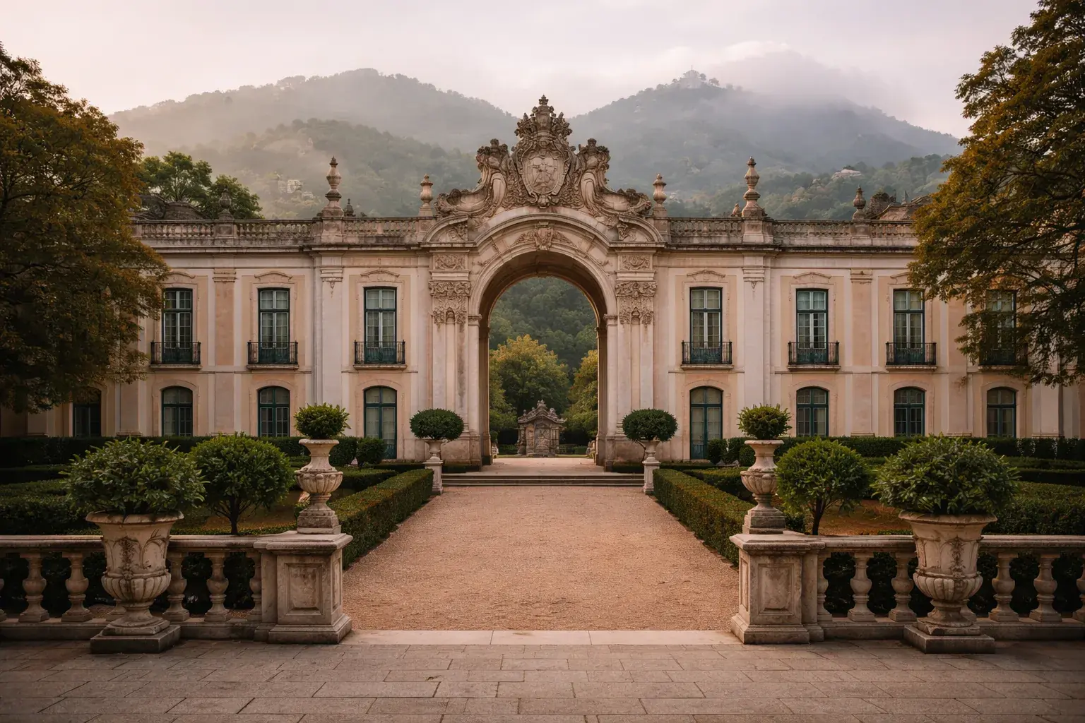 Fachada do Palácio de Seteais com o arco triunfal de 1802