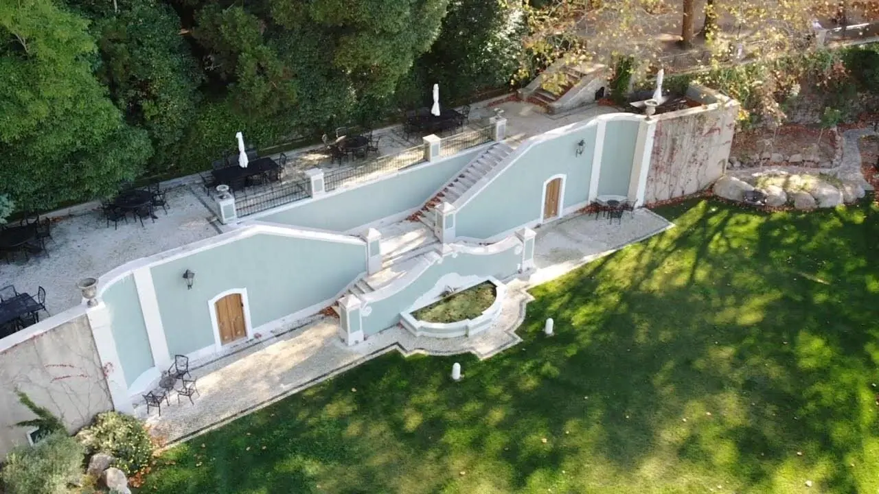 Aerial view of the Ceremonial Staircase and Wishing Fountain at Quinta da Bella Vista