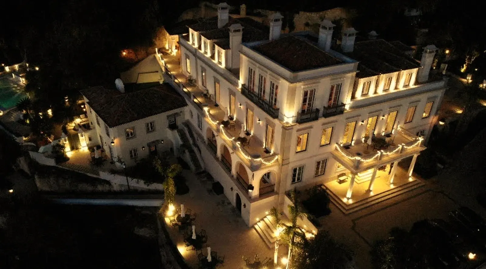 The Palacio of Quinta da Bella Vista illuminated at night