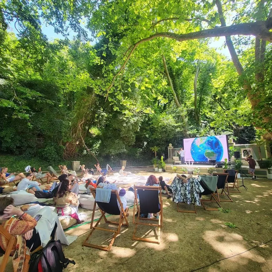 Garden Theater at Quinta da Bella Vista, Sintra, a daytime ceremony audience seated before the open-air stage