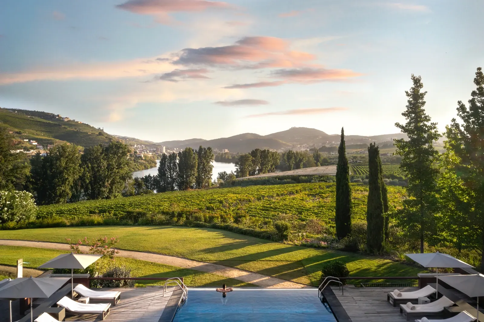 Outdoor pool overlooking the river at Six Senses Douro Valley, UNESCO Douro