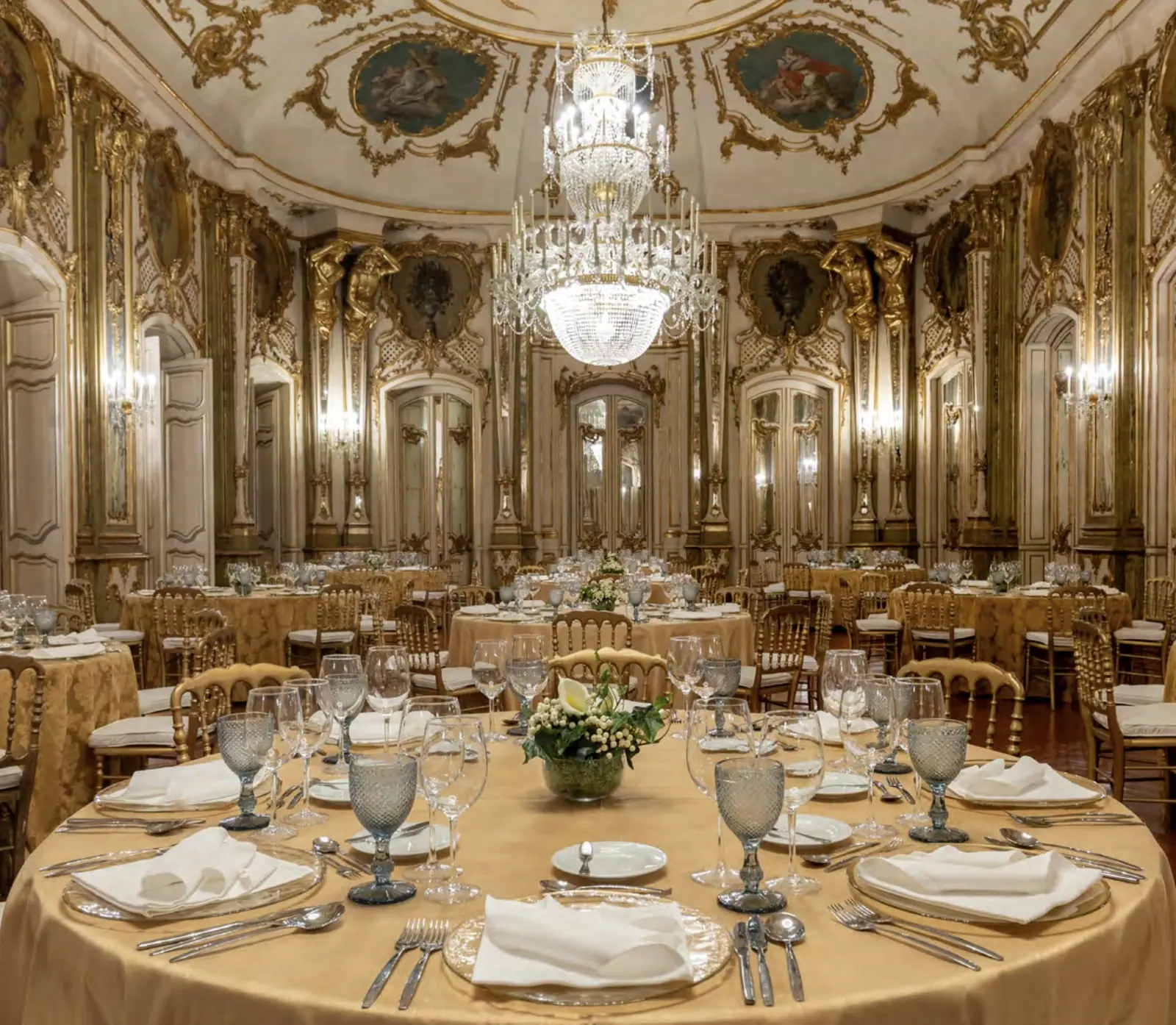 Sala dos Embaixadores em Queluz, uma sala de banquete formal para um casamento nos Parques de Sintra